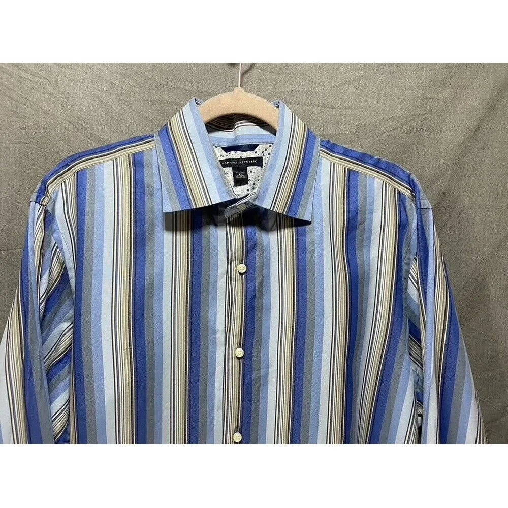Banana Republic Button Up Long Sleeve Adult Extra Large Blue Striped Casual Men.
